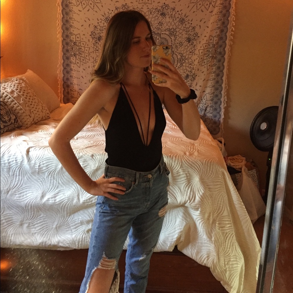 Black low neck one piece